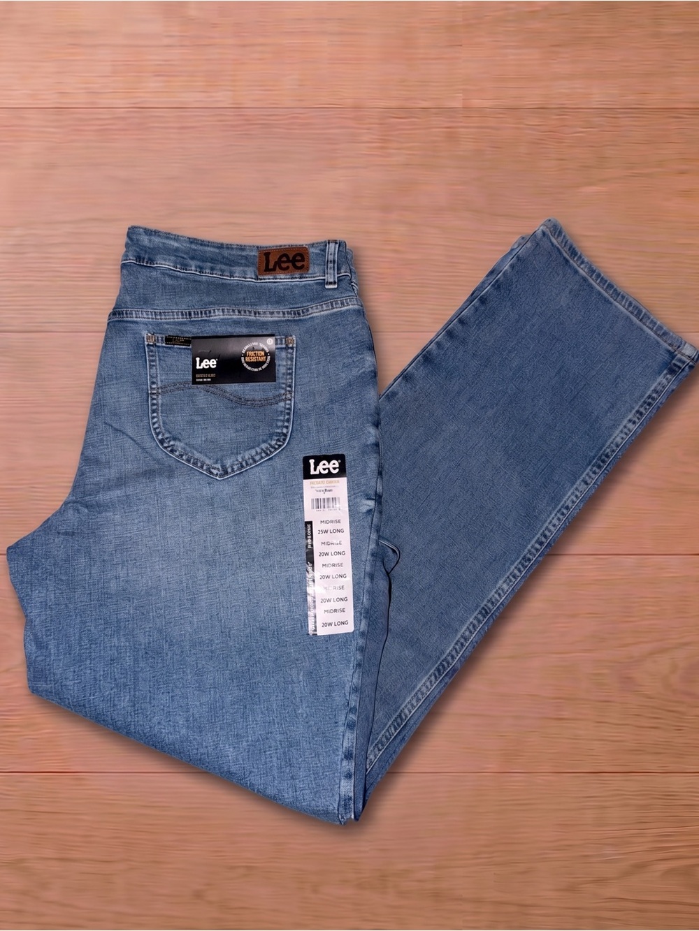 Lee Plus Size 20W Long Mid Rise Straight Leg Jeans Friction Resistant Blue